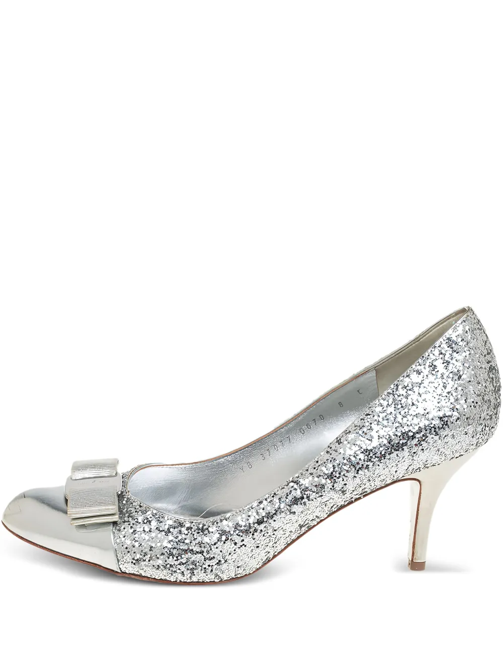 Ferragamo Pre-Owned 95mm Carla glitter bow pumps | Silver | Image 1