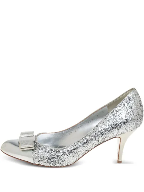 Ferragamo Pre-Owned 95mm Carla glitter bow pumps