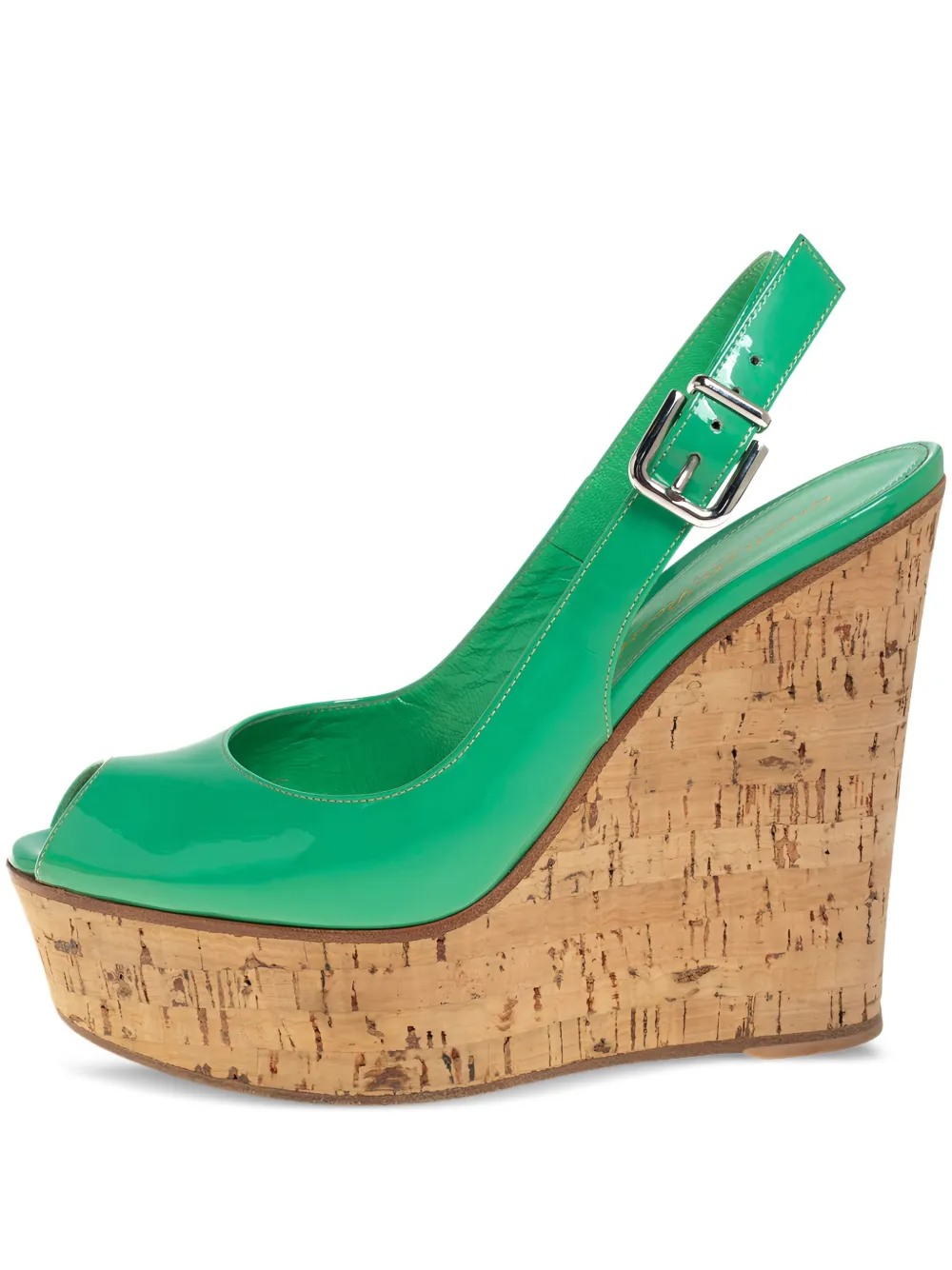 Gianvito Rossi エナメルレザーウェッジサンダル - グリーン Gianvito Rossi エナメルレザーウェッジサンダル - グリーン