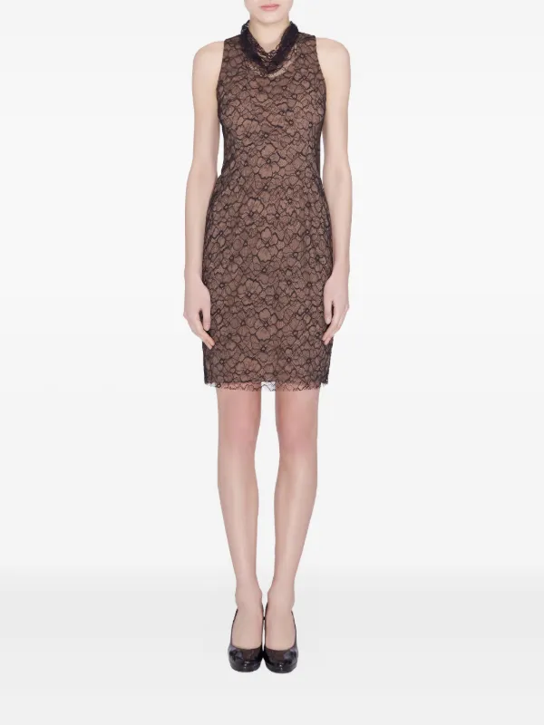 Vera Wang Cowl-neck Lace Mini Dress - Black