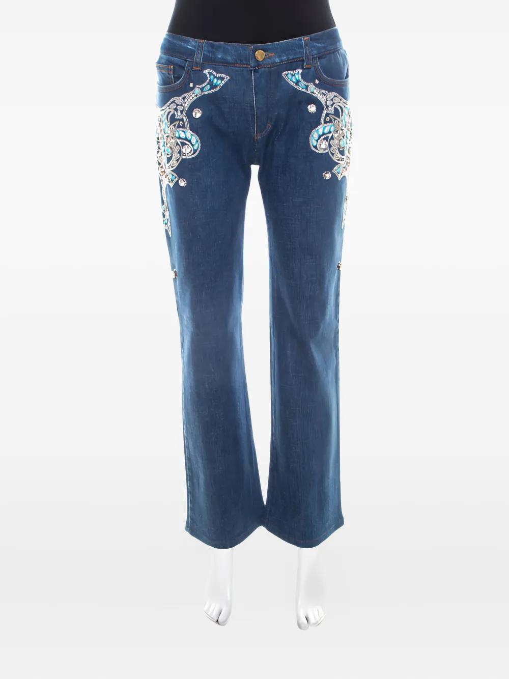 Pre-owned Roberto Cavalli Crystal-embellished High-rise Jeans