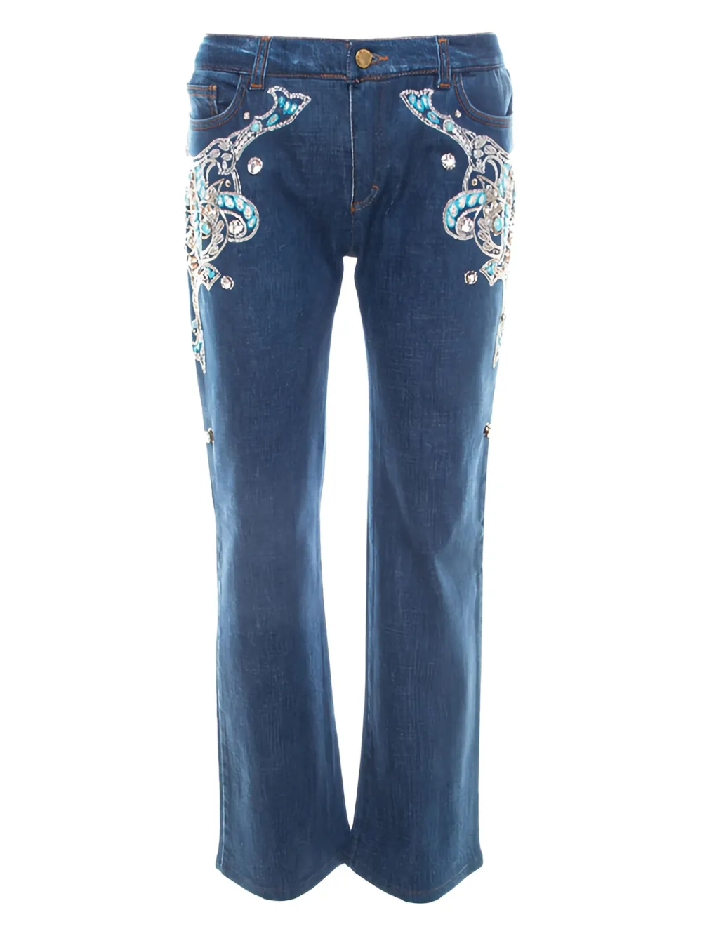 Roberto Cavalli crystal-embellished high-rise jeans - ブルー Roberto Cavalli crystal-embellished high-rise jeans - ブルー