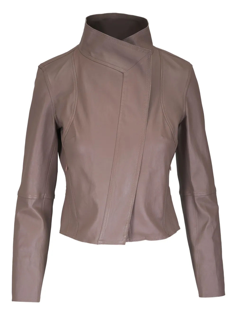 KZ_K STUDIO Giacca Continuata asimmetrica in pelle con zip - Marrone