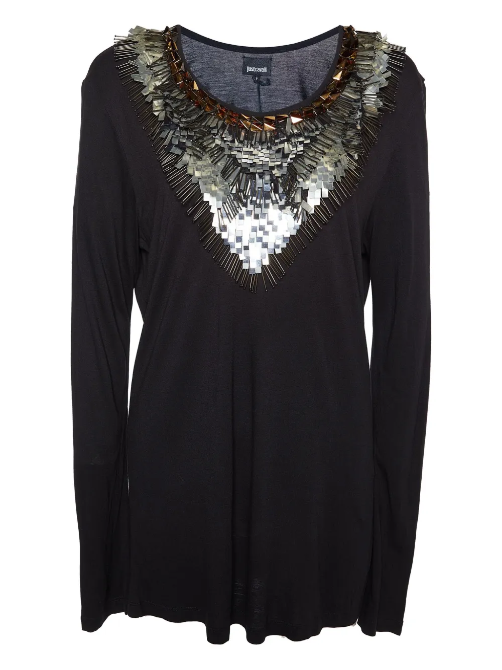 Just Cavalli Vintage ビーズネック ロングスリーブトップ - ブラック Just Cavalli Vintage ビーズネック ロングスリーブトップ - ブラック