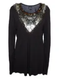 Just Cavalli Vintage beaded-neckline long-sleeve top - Black