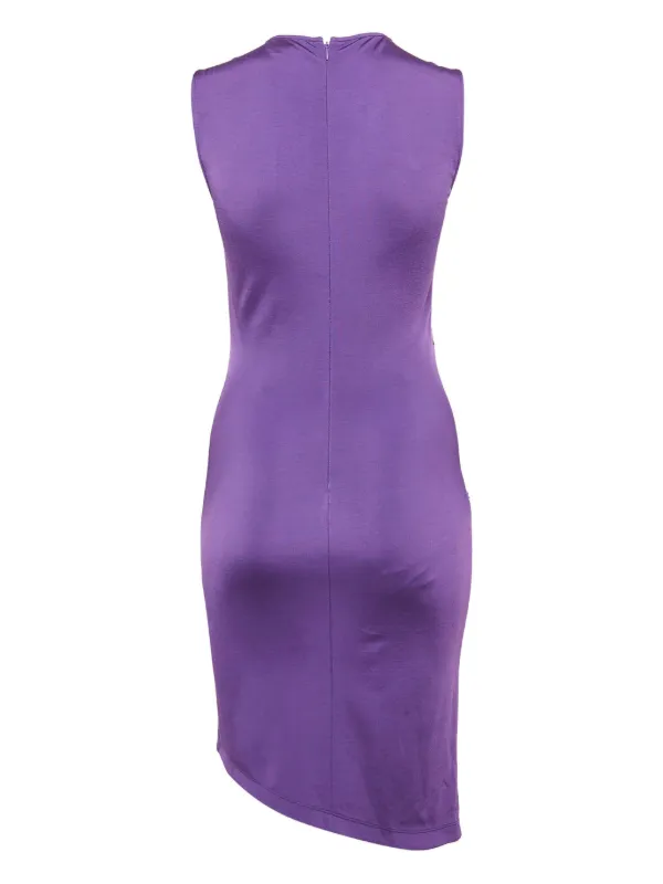 just cavalli purple dress JUST CAVALLI One Shoulder Midi Navy/Purple Multi Feather Cocktail Dres Style Exchange Boutique PGH