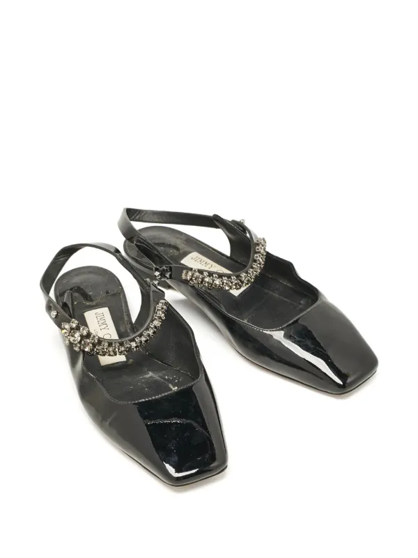 JIMMY CHOO 黒 レザー ポインテッドトゥフラットシューズ Jimmy Choo Pre-Owned レザーフラットシューズ | ブラック | FARFETCH JP