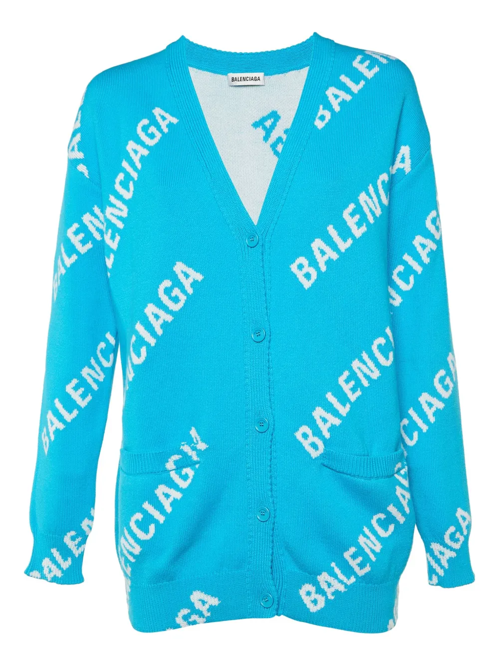 Pre-owned Balenciaga Intarsia-knit Logo Cardigan