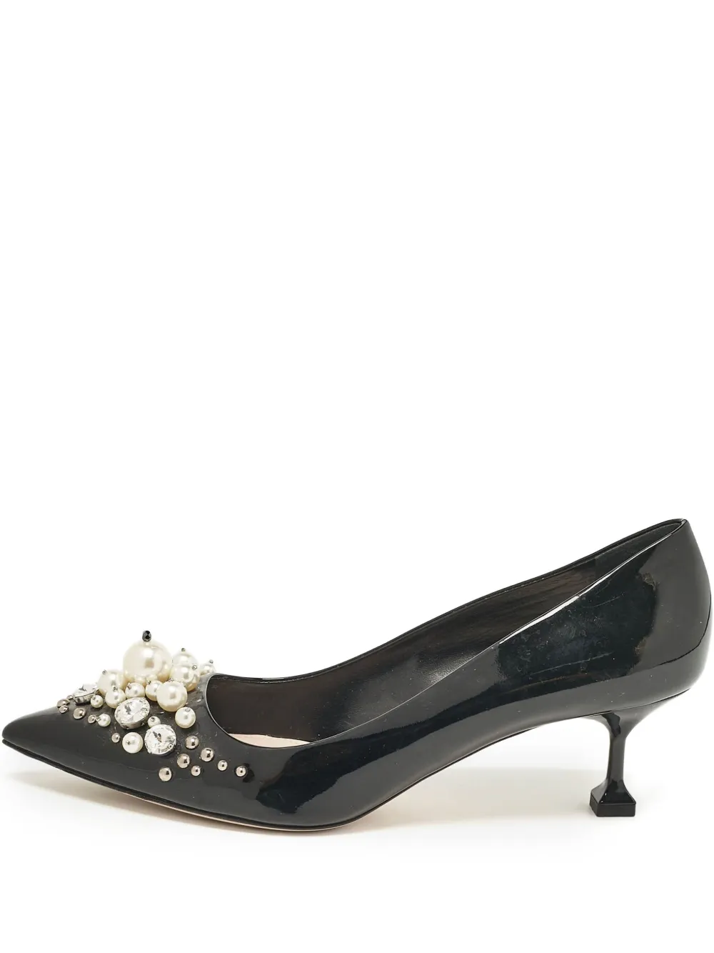 Miu Miu Pre-Owned 110mm pearl-embellished pointed-toe pumps | Black | Image 1