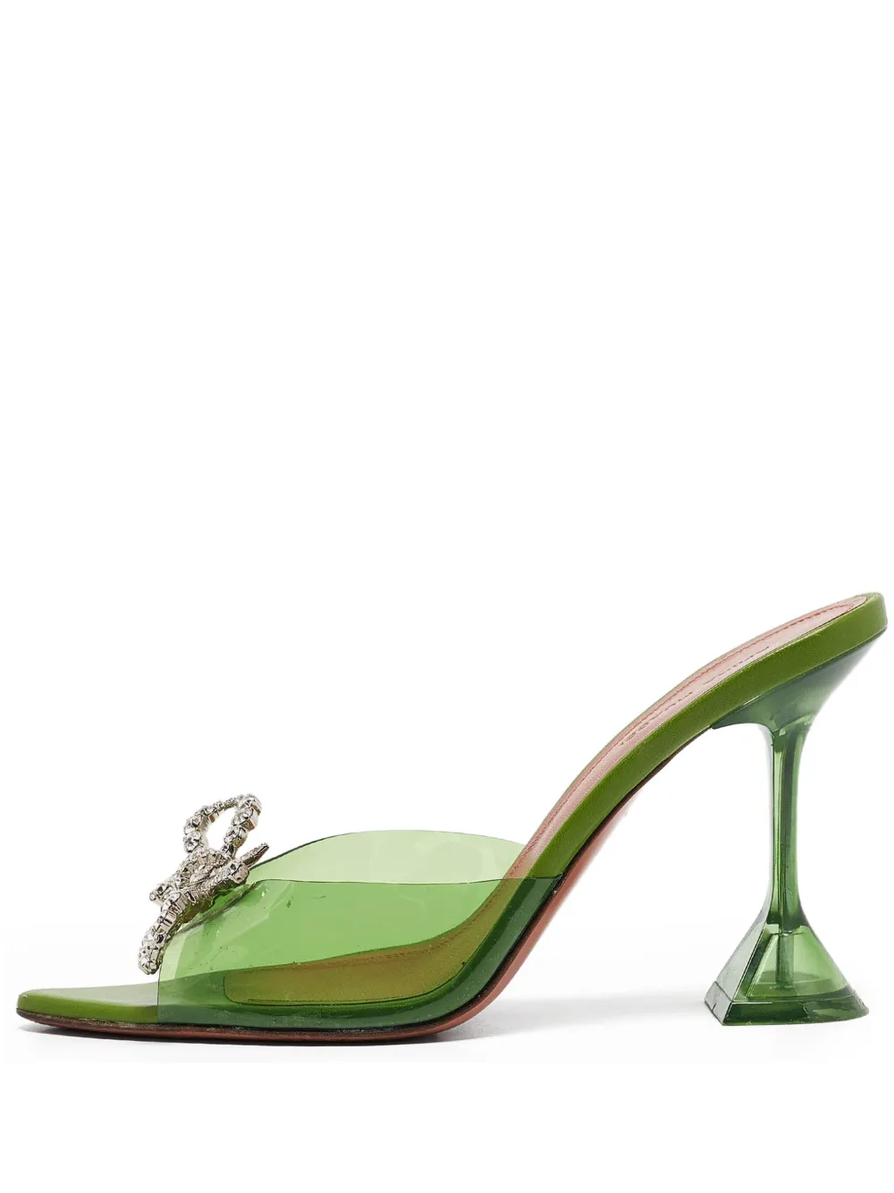 Amina Muaddi 100mm transparent-design heeled mules | Green | Image 1