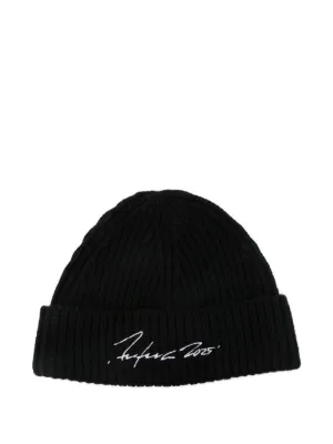 AMI Paris leather-label Wool Beanie | Black | FARFETCH