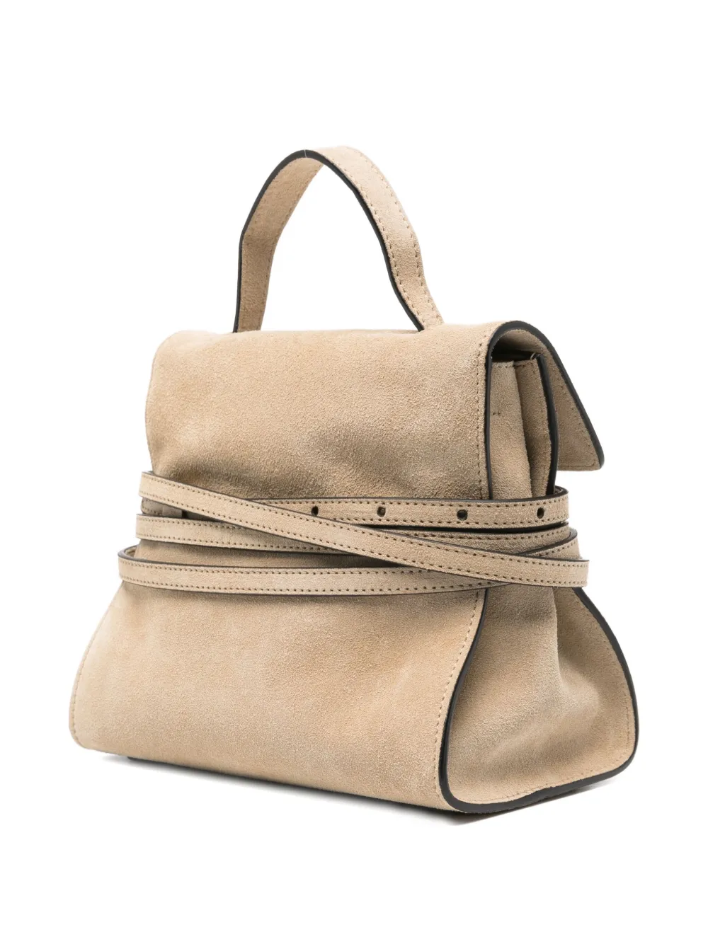 Moschino small Tie Me flap-closure suede tote bag Beige