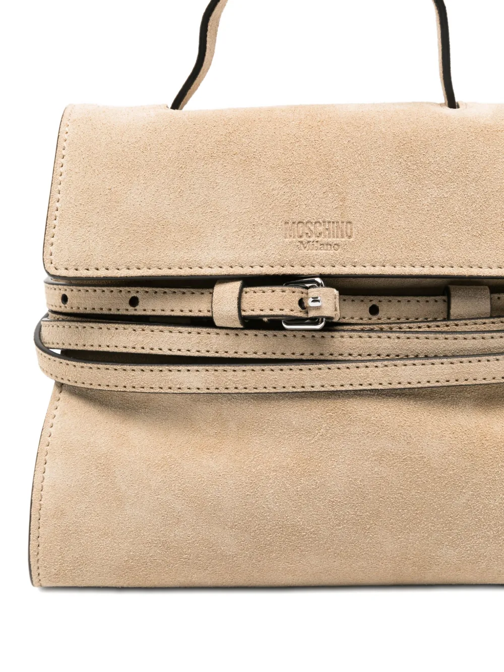 Moschino small Tie Me flap-closure suede tote bag Beige