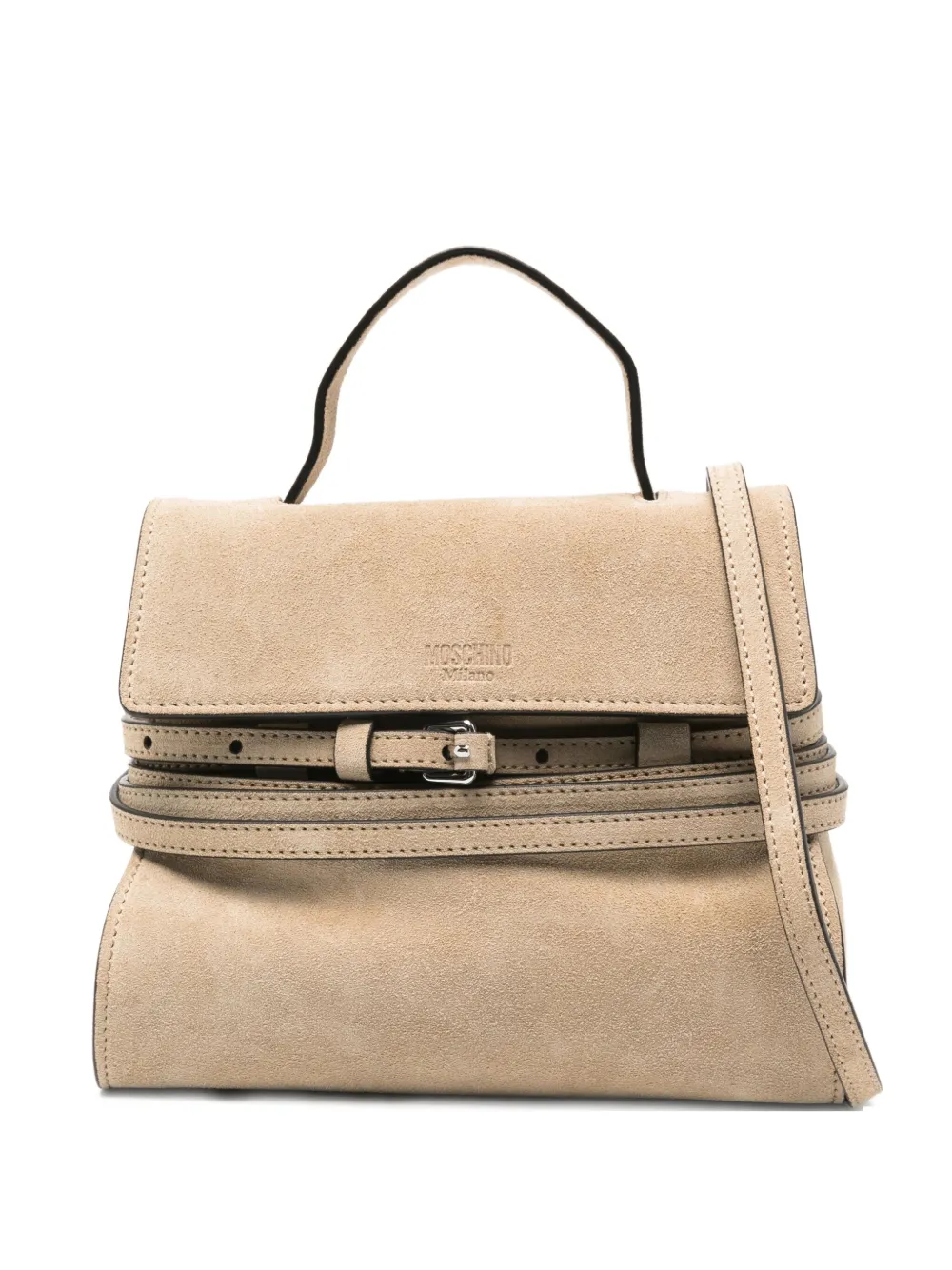 Moschino small Tie Me flap-closure suede tote bag Beige