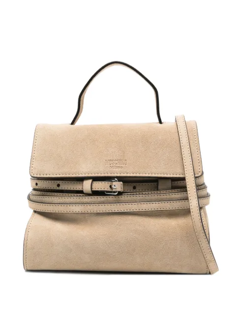 Moschino small Tie Me flap-closure suede tote bag