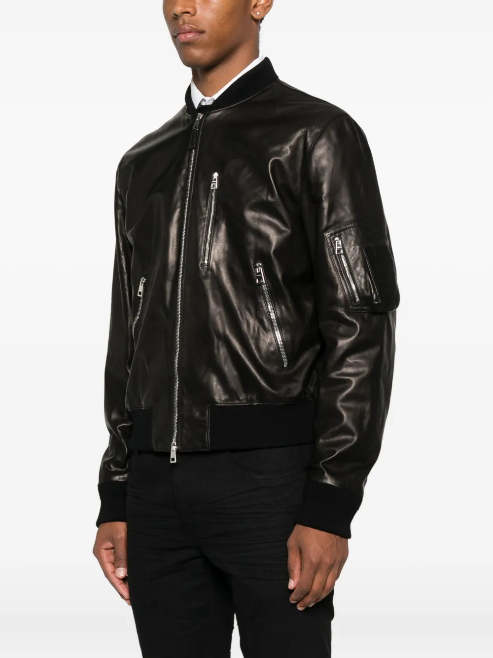 Givenchy leather zip-up bomber jacket Zwart