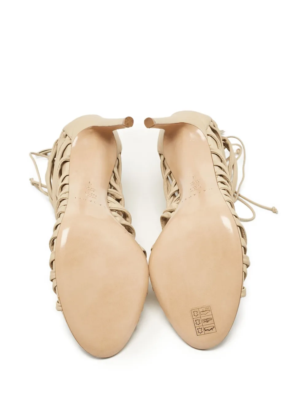 Pre-owned Casadei Vintage  110mm Strappy Lace-up Stiletto Sandals In Neutral