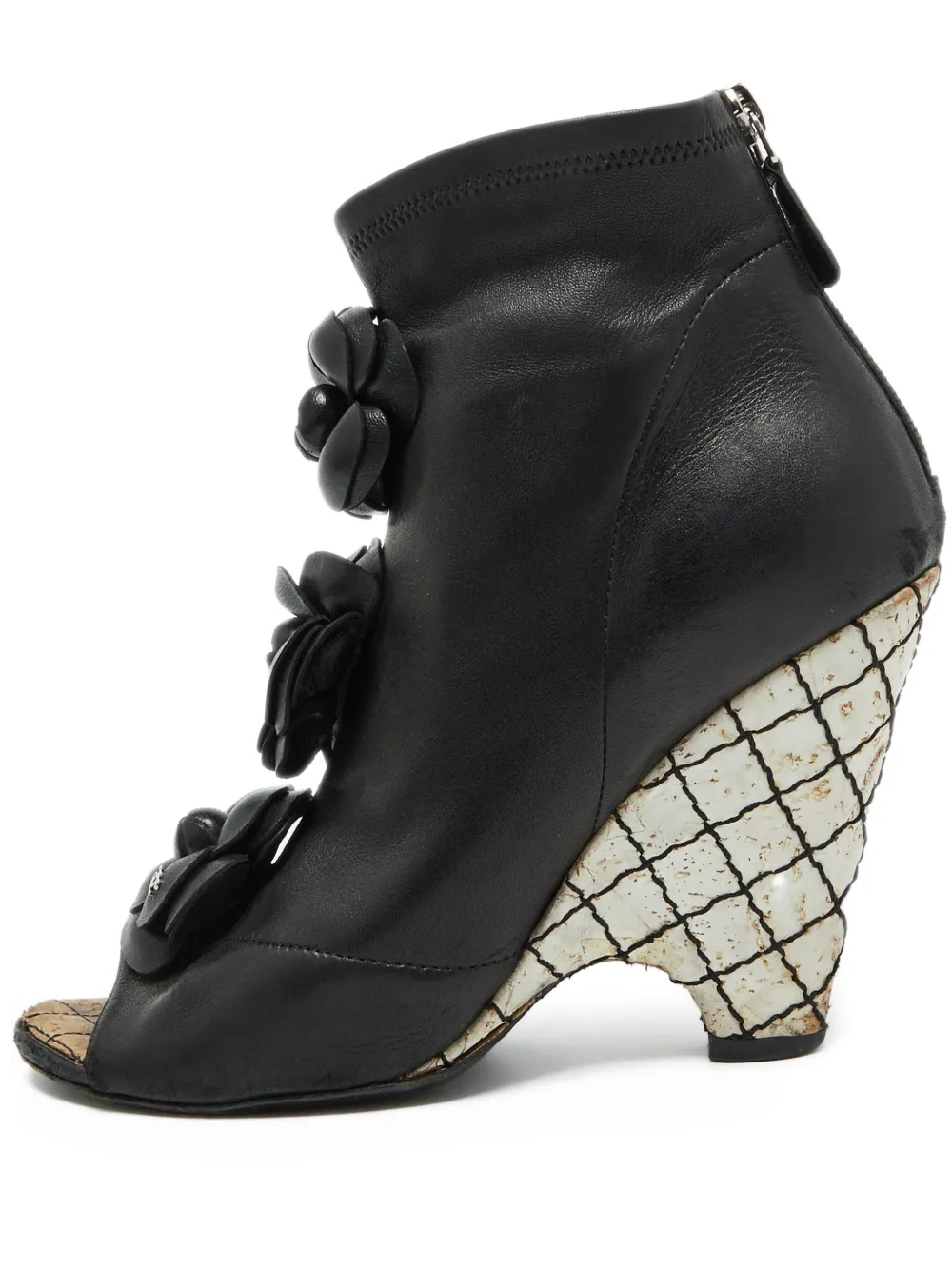 CHANEL Pre-Owned 105mm Camellia peep-toe wedge boots | Black | Image 1