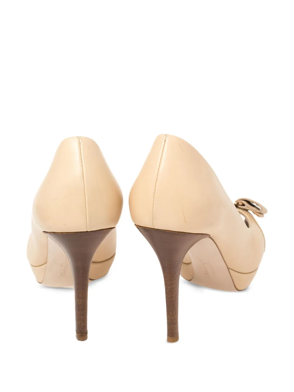 Pre-owned Ferragamo 95mm Vara Peep-toe Pumps In Neutral
