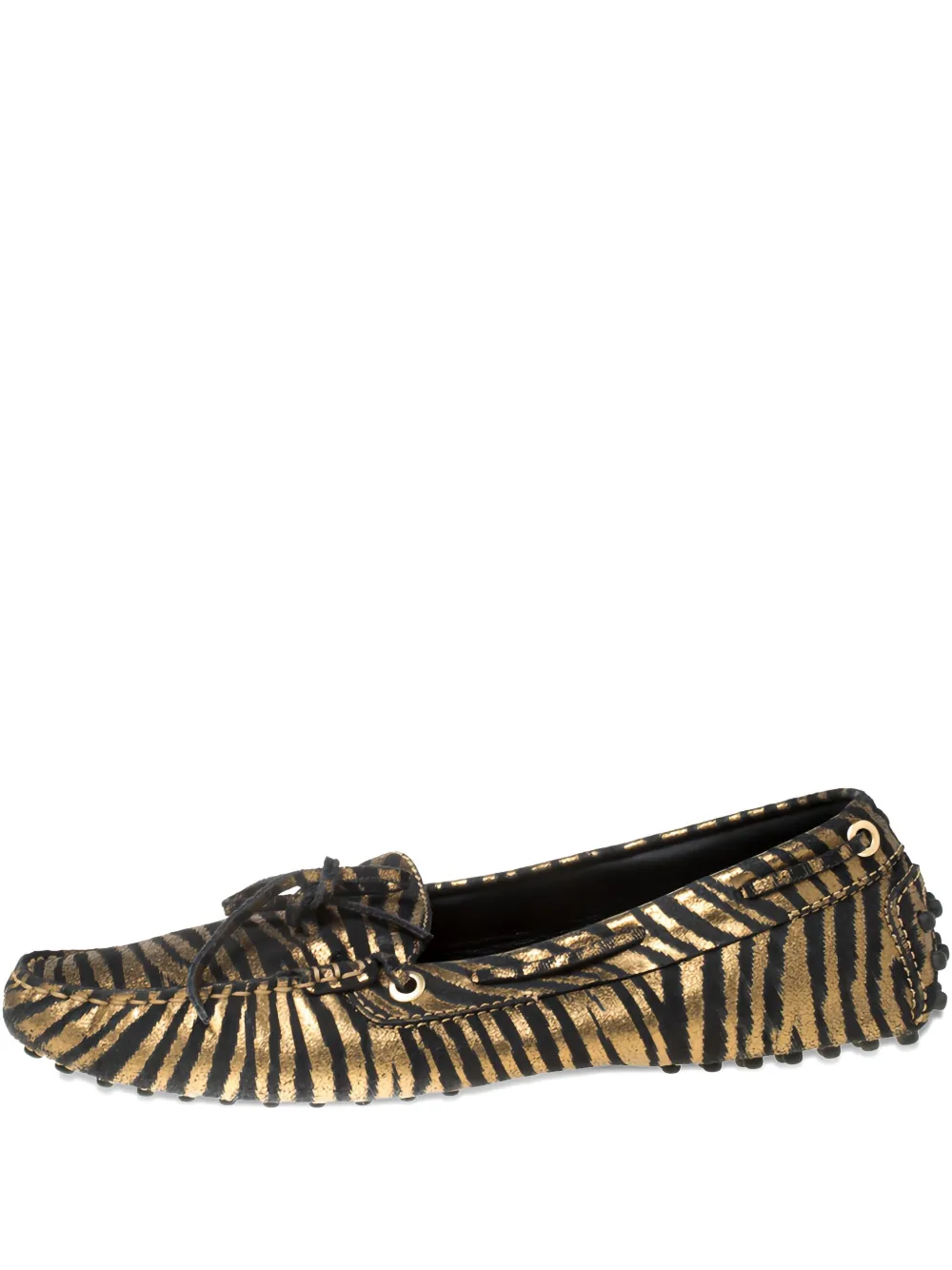 Tod's Vintage zebra-print leather boat shoes - ゴールドトーン Tod's Vintage zebra-print leather boat shoes - ゴールドトーン