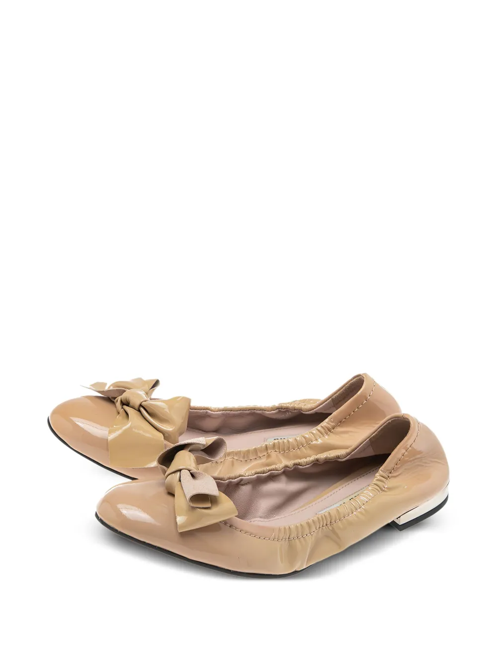 Miu Miu Pre-Owned Lakleren ballerina's met strikdetail - Beige