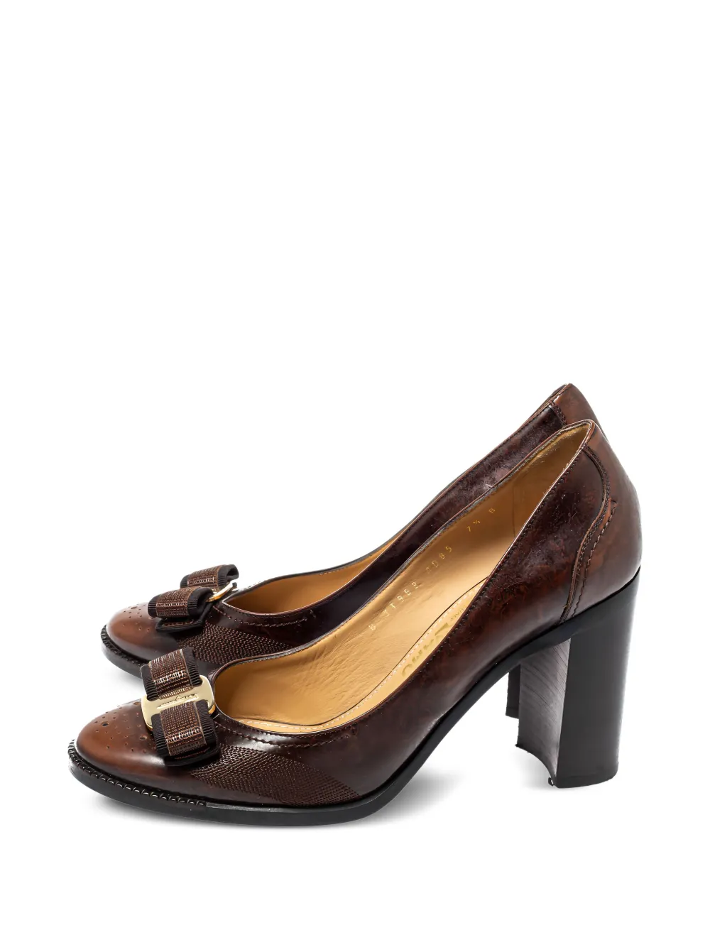 Ferragamo Pre-Owned 95 mm Vara pumps met blokhak - Bruin
