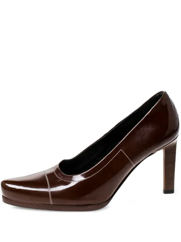 PRADA スクエアトゥ エナメルヒールパンプス Prada Pre-Owned スクエアトゥ パンプス | ブラウン | FARFETCH JP