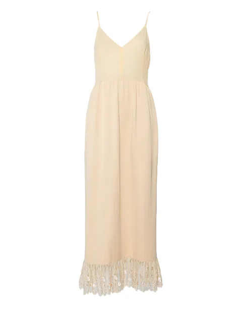Chloé Pre-Owned lace-trim silk midi dress