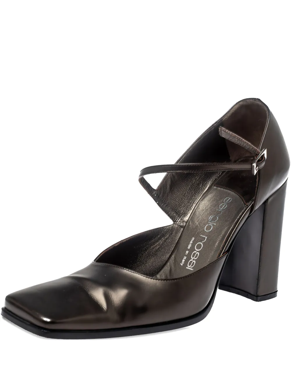 100mm square-toe block-heel pumps