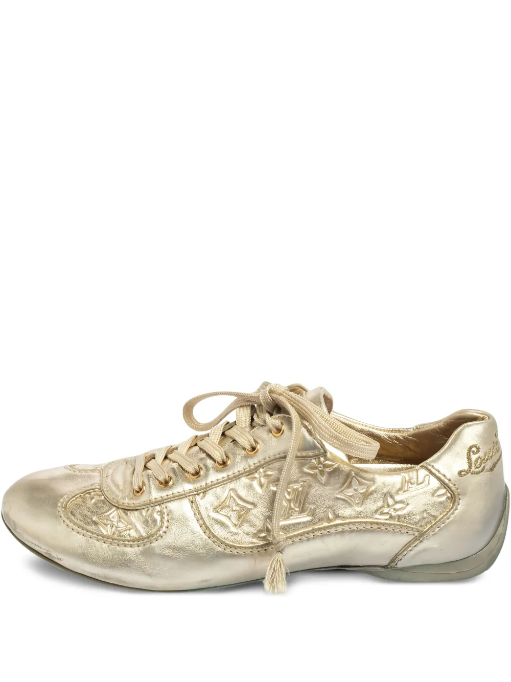 Louis Vuitton Pre-Owned leather lace-up sneakers | Gold | Image 1