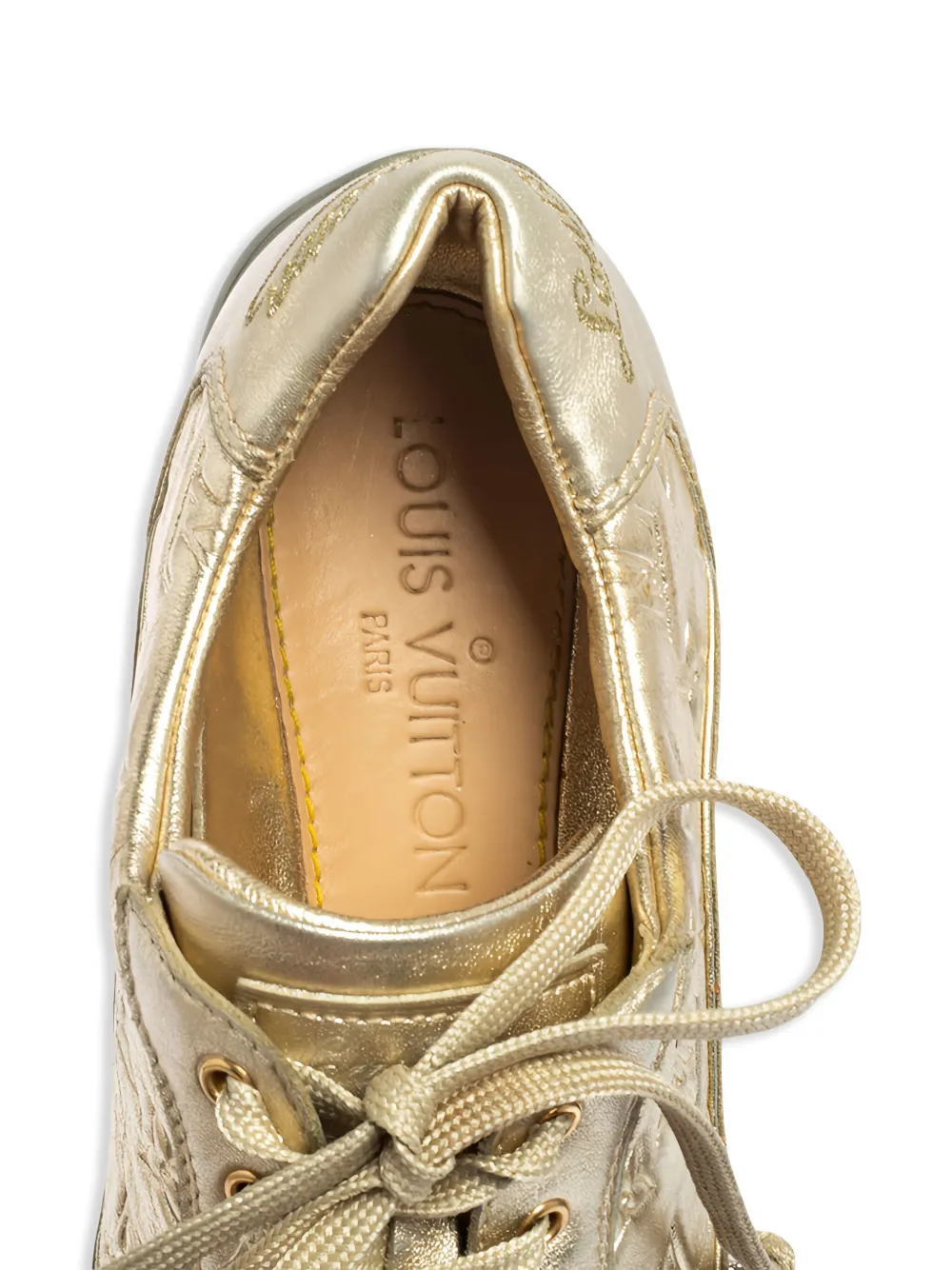 Louis Vuitton Pre-Owned Leather lace-up Sneakers | Gold | FARFETCH