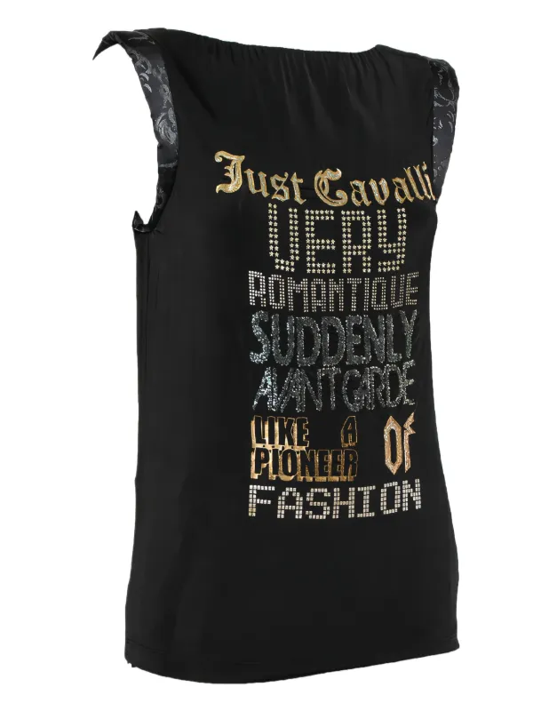 Just Cavalli スパンコール装飾 タンクトップ ブラック XS Just Cavalli Vintage スパンコール グラフィック トップ | ブラック