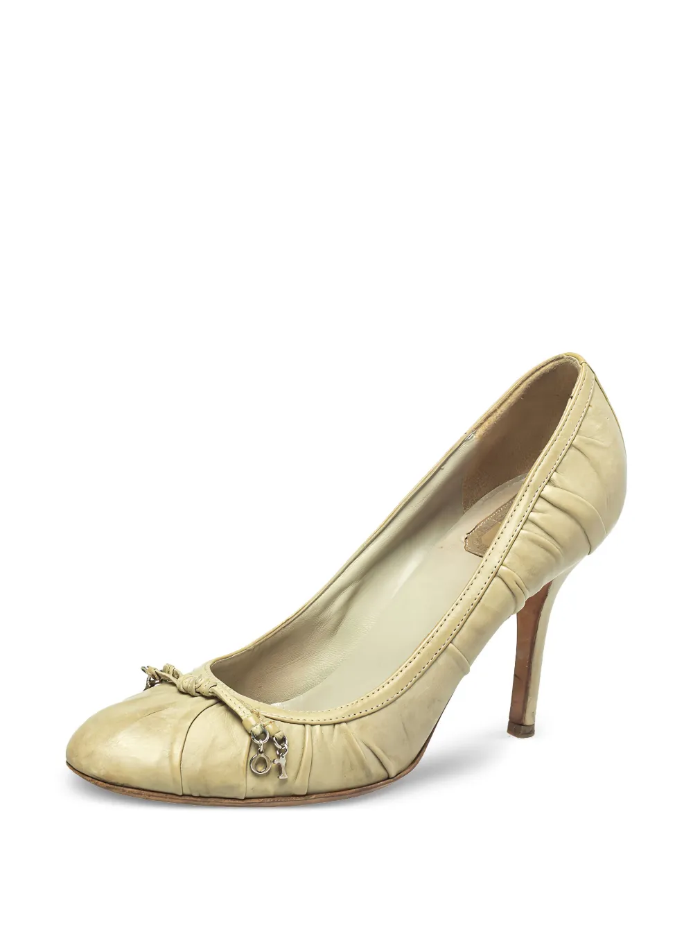 Christian Dior Pre-Owned 90 mm leren pumps met ruches - Beige