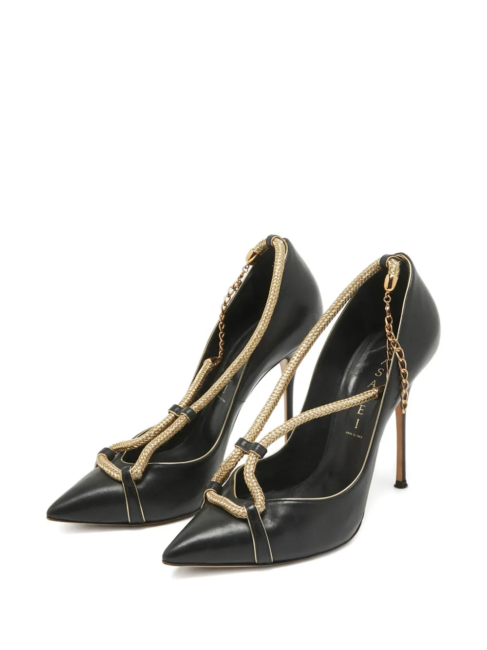 Casadei Vintage Pre-owned 110 mm leren pumps met touwketting - Zwart
