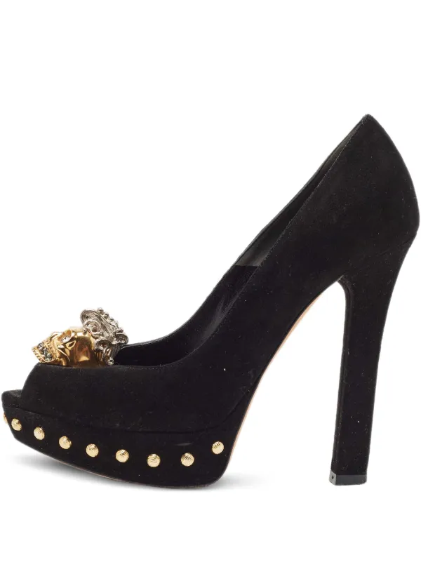 Alexander McQueen Pre-Owned 110mm stud-embellished peep-toe Pumps Black  FARFETCH IN