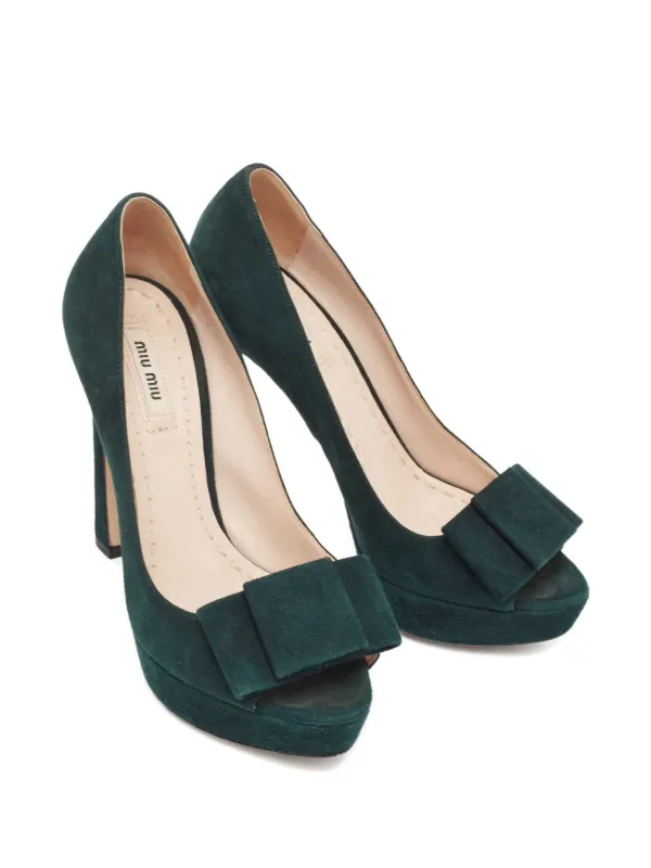 〚極美品試着のみ〛miu miu ブラック✕モスグリーン　パンプス（サイズ35） Miu Miu Pre-Owned プラットフォーム スエードパンプス | グリーン