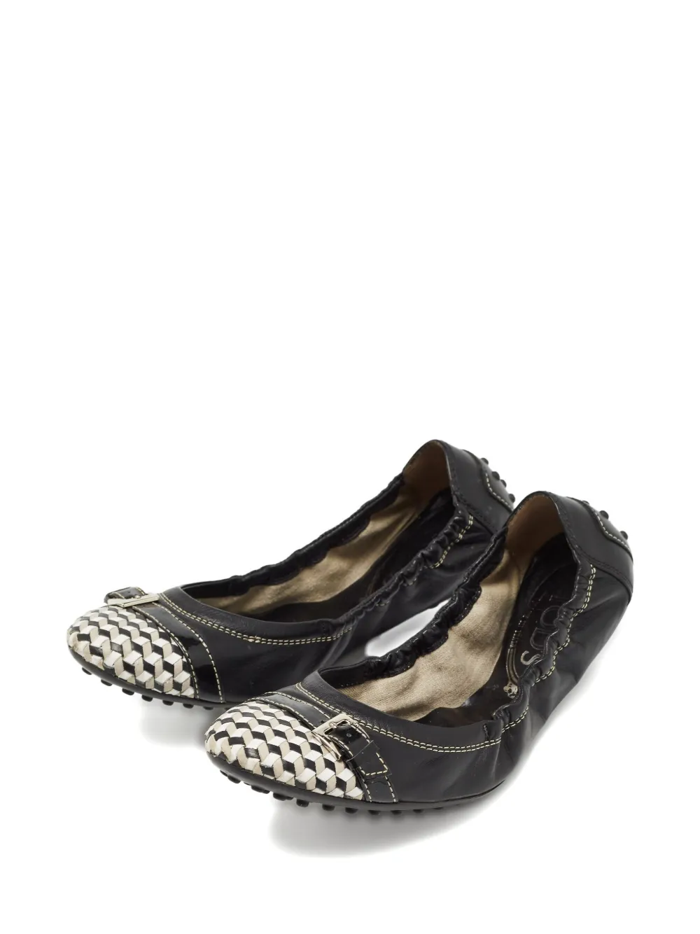 Tod's Vintage Geruite leren ballerina's - Zwart