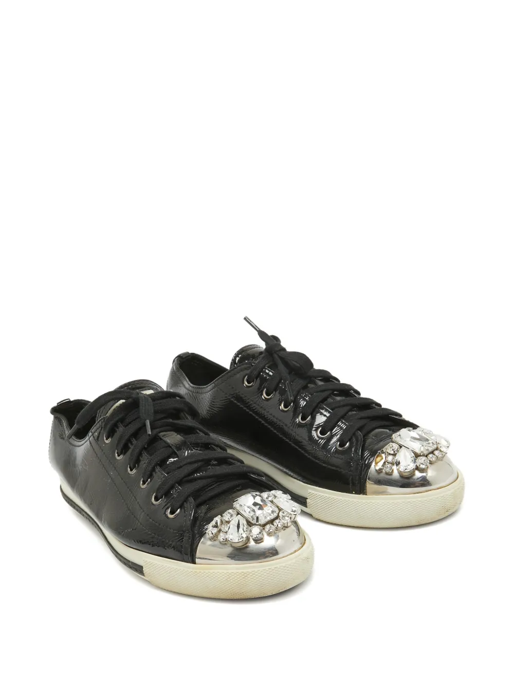 miumiuストーンビジュー装飾 スニーカー Miu Miu Pre-Owned crystal-embellished Sneakers | Black | FARFETCH