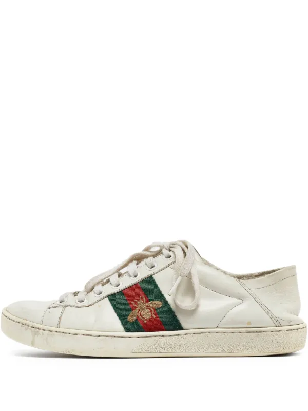 Gucci shoe pre owned Gucci Pre-Owned Ace Leather Sneakers | White | FARFETCH main image 3