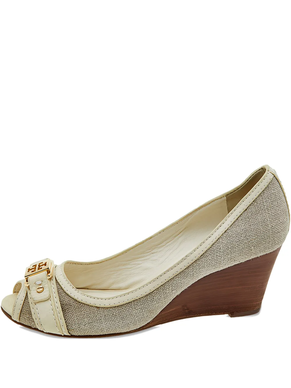 Tory Burch 2023 pre-owned 65mm wedged buckled peep-toe pumps - Nude