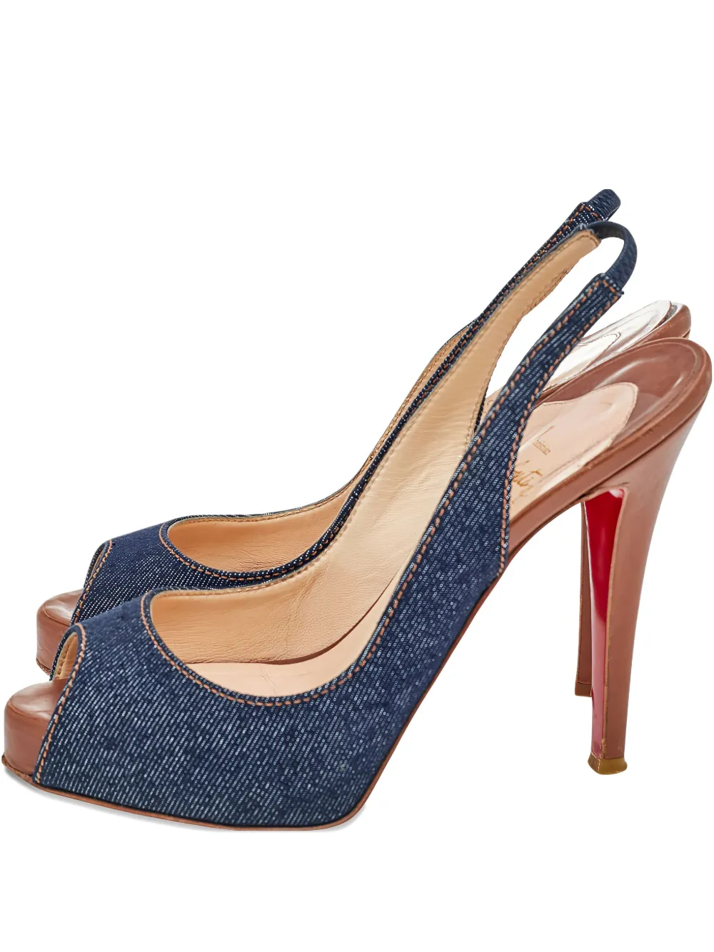 Pre-owned Christian Louboutin 115mm Denim Heeled Sandals