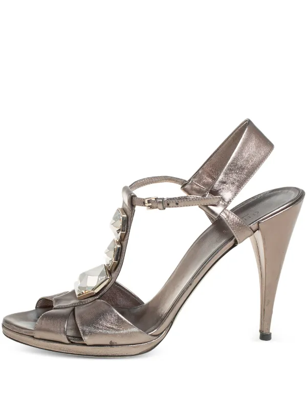 Gucci Pre-Owned 110mm Leather Heeled Sandals Metallic FARFETCH IN