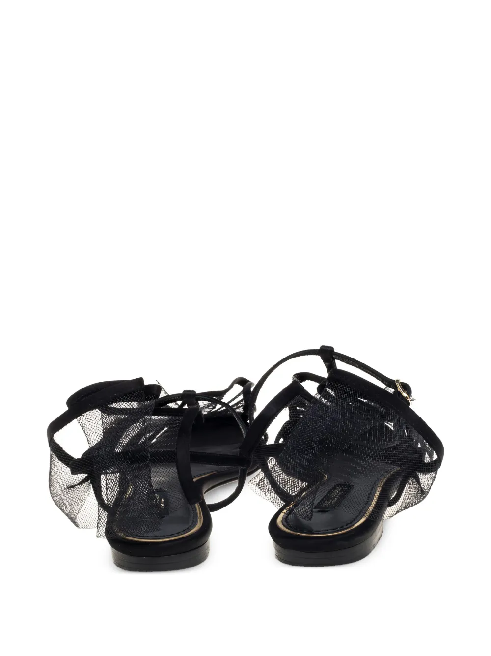Dolce & Gabbana Pre-Owned Mesh platte sandalen met strikdetail - Zwart