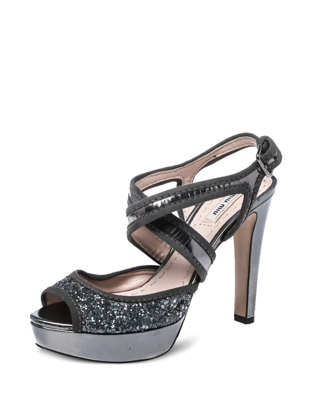 Miu Miu Pre-Owned 120 mm sandalen met glitters en plateauzool - Metallic