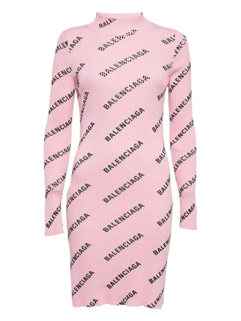 Balenciaga Pre-Owned 2020's 로고 프린트 골지 니트 드레스
