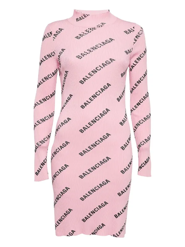 Balenciaga 2020s Ribbed-knit Logo-print Dress - Pink