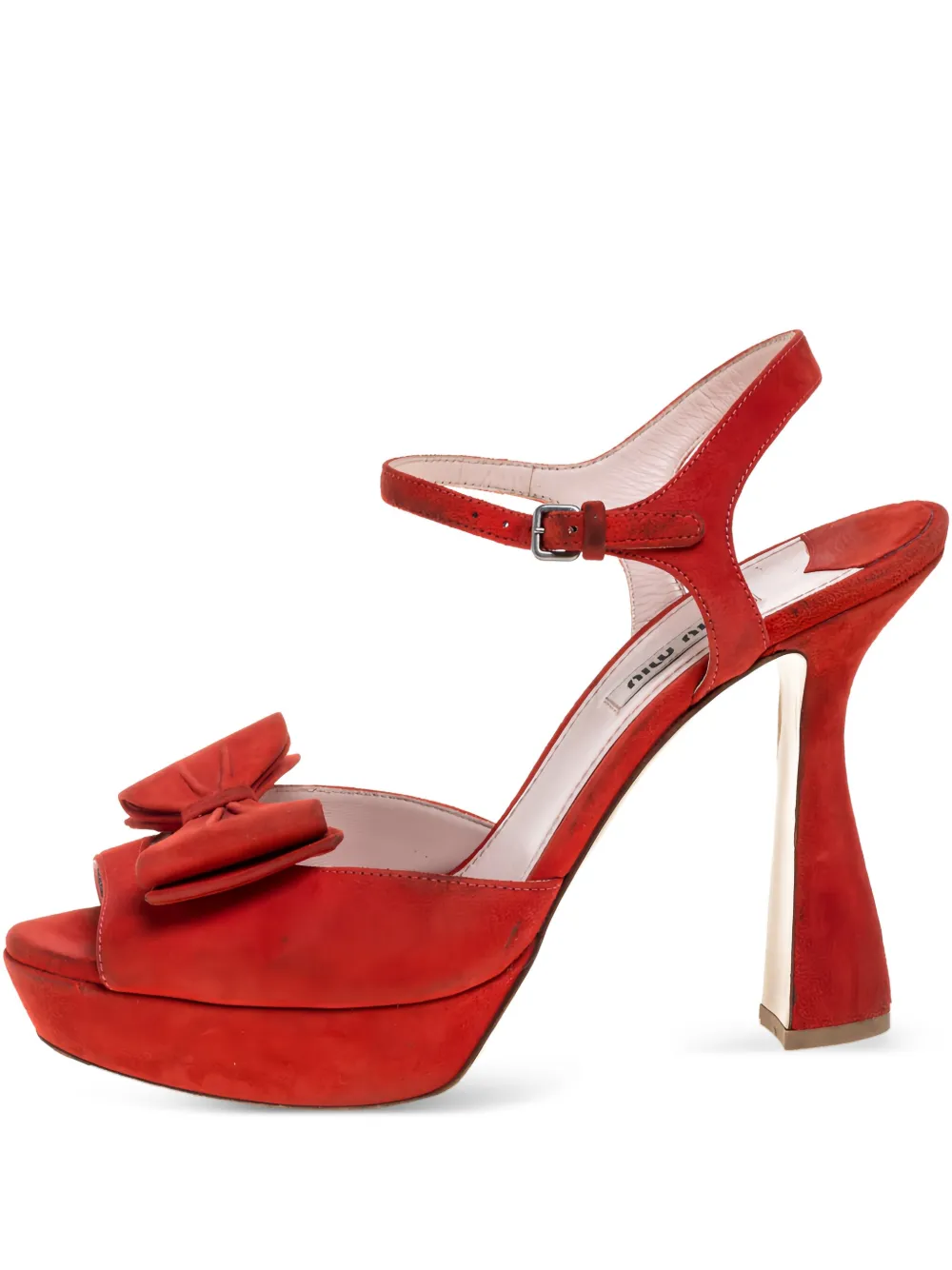 Miu Miu Pre-Owned 120mm bow-embellished platform sandals | Red | Image 1