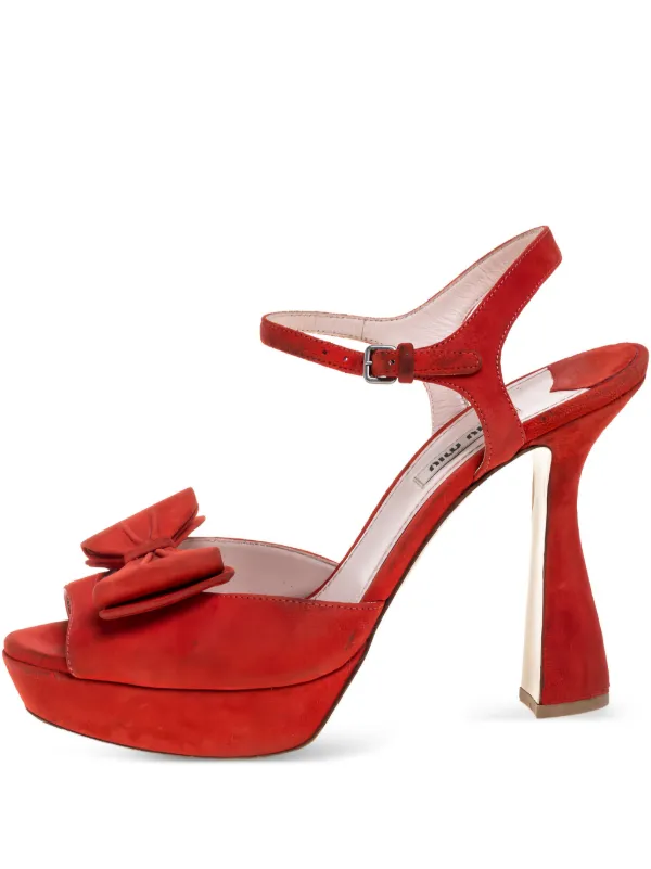 Miu Miu Pre-Owned 120mm bow-embellished Platform Sandals | Red