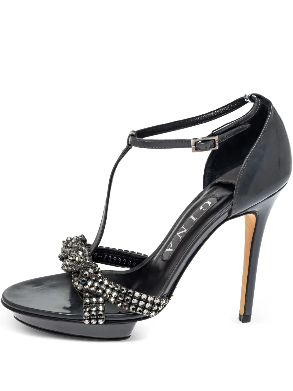Gina pre-owned 115mm T-strap sandals | Black | Image 1