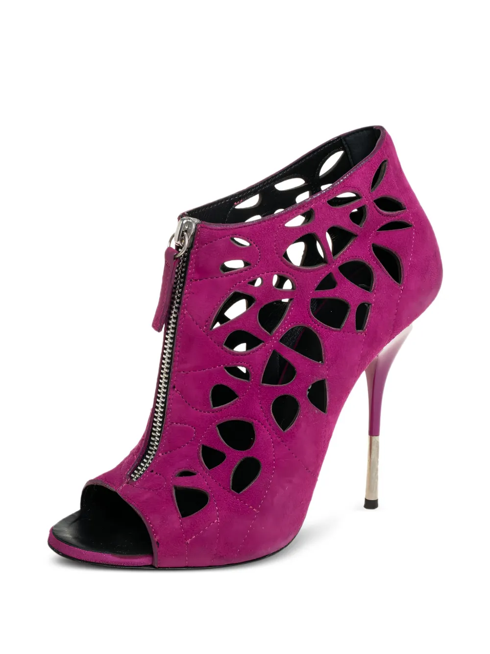 Giuseppe Zanotti Vintage 120 mm enkellaarzen met open neus en uitgesneden details - Roze